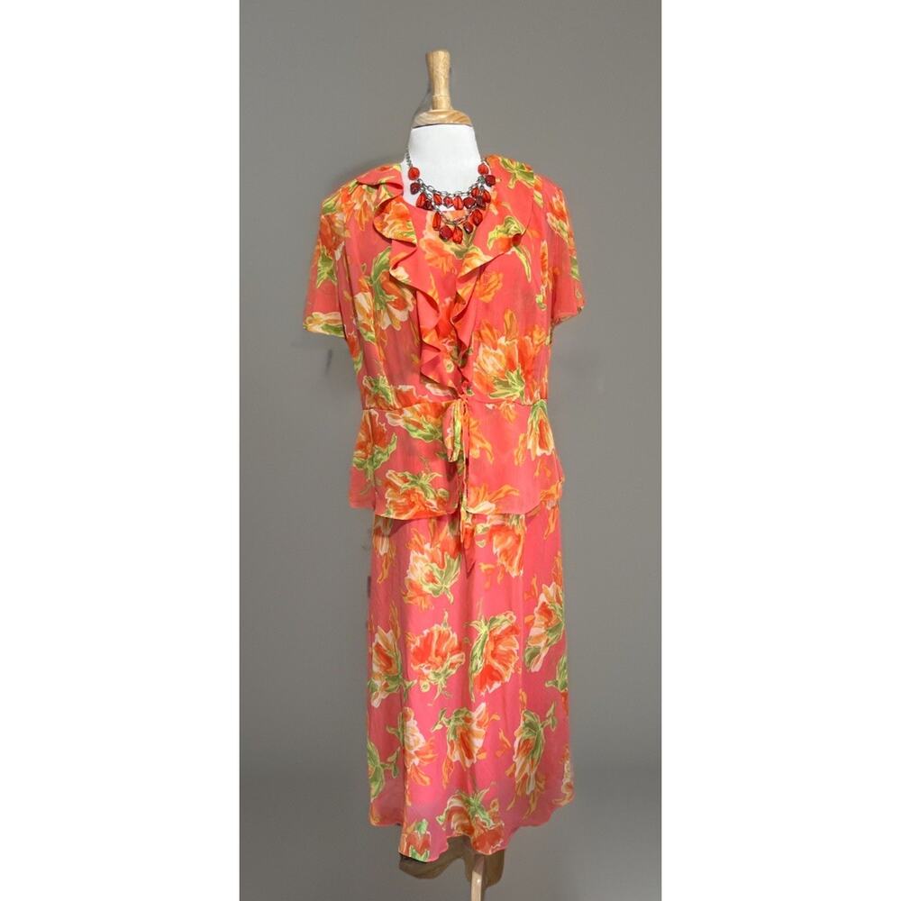 Studio I Women's 14 Floral 3pc Bolero Dress & Necklace Colorful Floral Spring